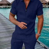Men’s Textured Summer Set | Zip Polo, Shirt & Shorts