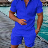 Men’s Textured Summer Set | Zip Polo, Shirt & Shorts