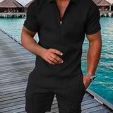 Men’s Textured Summer Set | Zip Polo, Shirt & Shorts