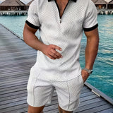 Men’s Textured Summer Set | Zip Polo, Shirt & Shorts