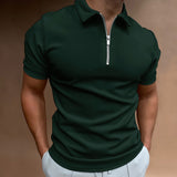 Men's Slim Fit Polo Shirt | Zipper Neck, Short Sleeve