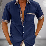 Men’s Summer Casual Shirt | Checked Trim, Short Sleeve