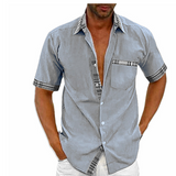 Men’s Summer Casual Shirt | Checked Trim, Short Sleeve