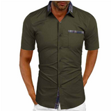 Men’s Summer Casual Shirt | Checked Trim, Short Sleeve