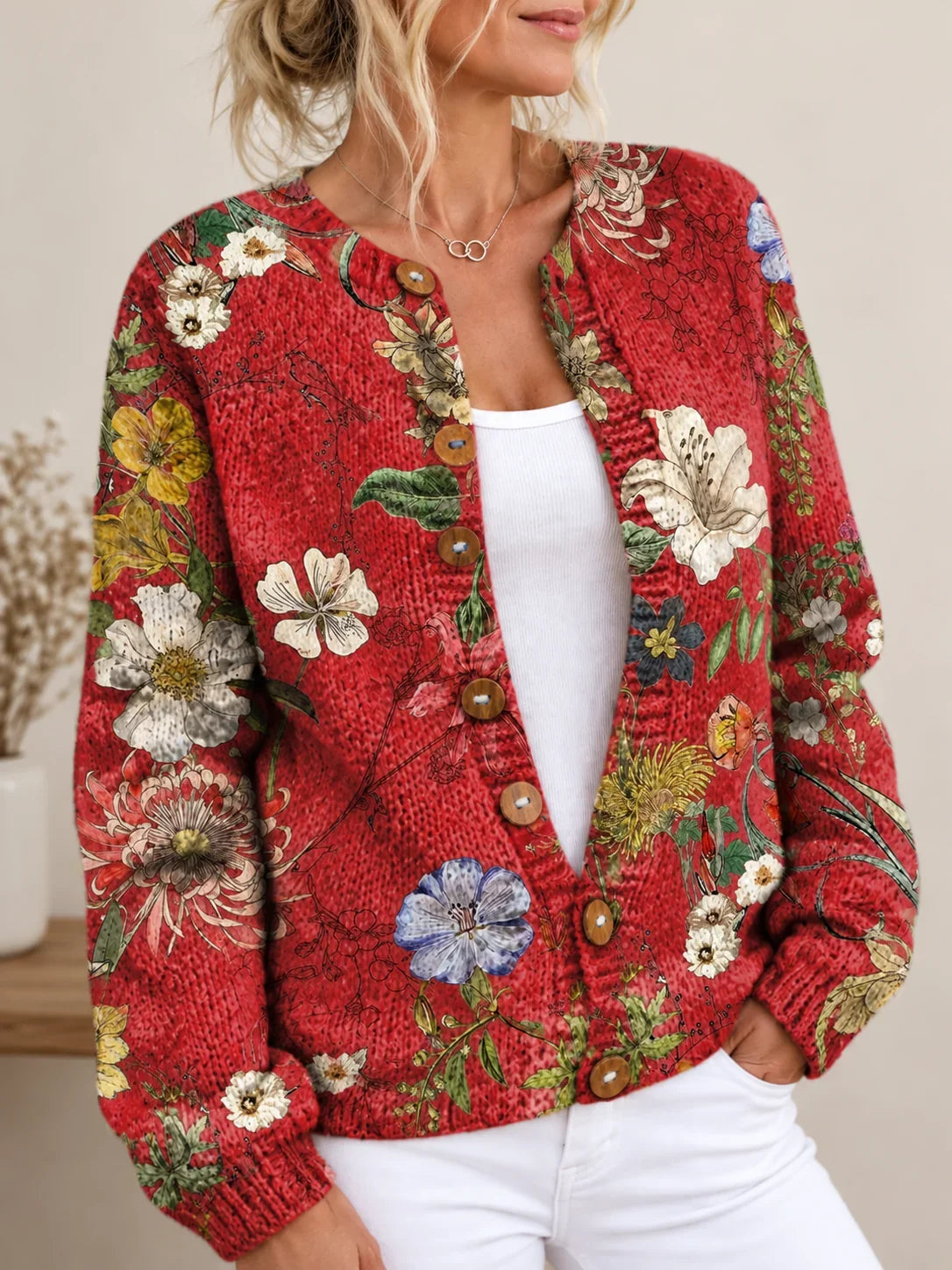 Tessa — Vintage Floral Knit Cardigan